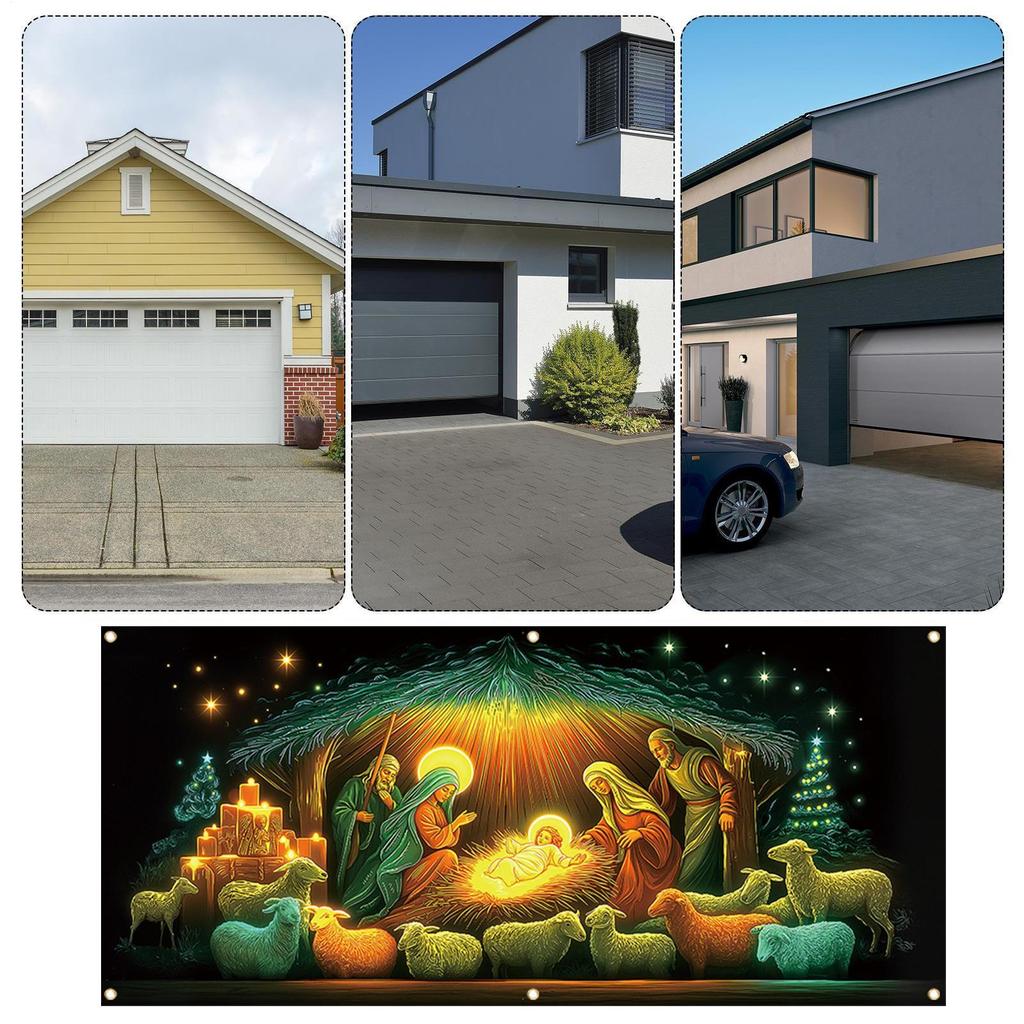 Christmas Front Door Cover Religious Fluorescent Front Door Jesus Scene Backdrop Hanger Backdrop Christmas Decoration For Indoor