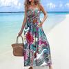 A New Summer Fashion Printed Halter, Backless and Strapless Long Dress for Women