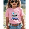European Sizes Children Girls and Boys Cartoon Style Rabbit Pattern T-Shirt - Stylish Black Background, Trendy Sunglasses Rabbit, Hoppy Easter Design