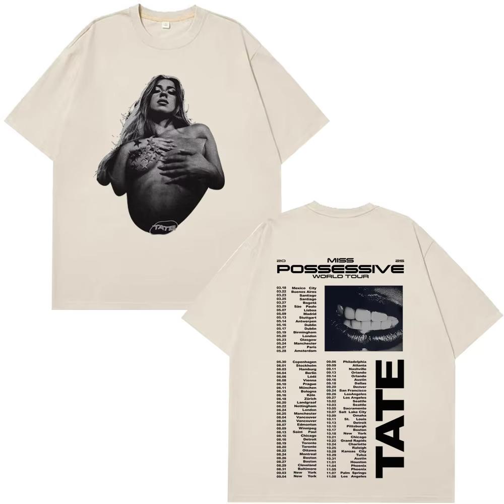 Tate McRae Miss Possessive Tour Maglietta Vintage Uomo Donna Harajuku Manica Corta Magliette Cotone Casual Magliette Regalo per Fan