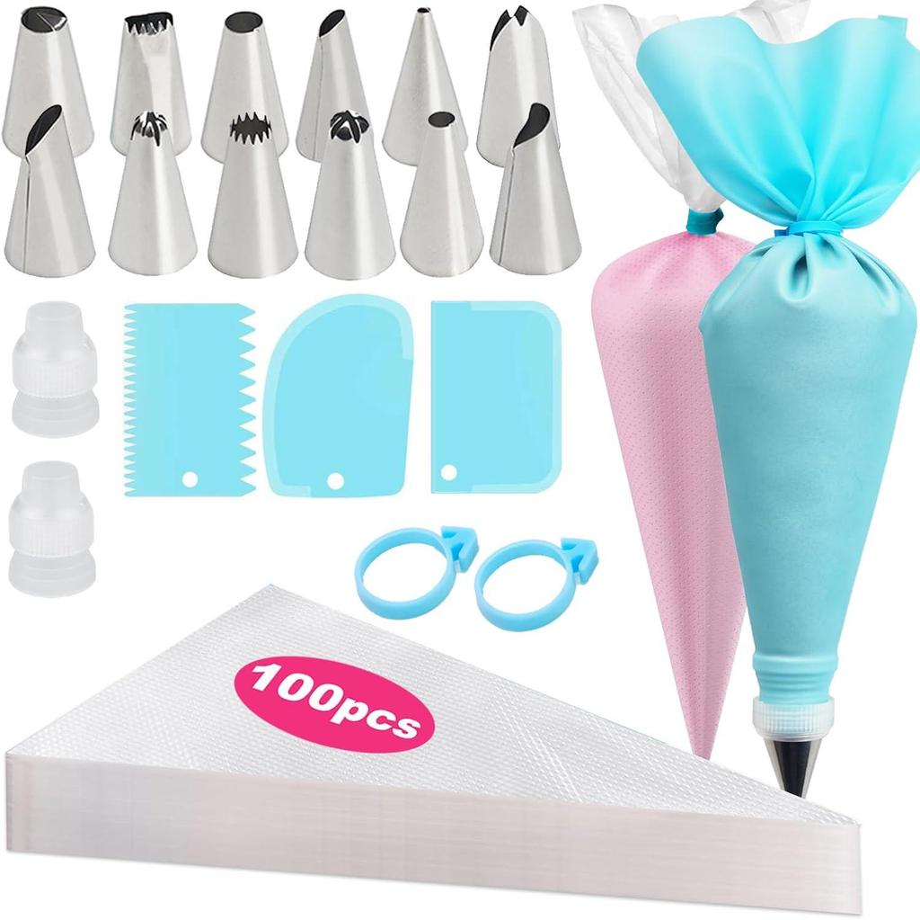 Set di Decorazione per Torte da 120 Pezzi: Sac à poche, Raschietto per crema, Attrezzi da forno