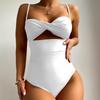 2024 Multicolor Strappy One-Piece Swimsuit: Women's Tummy Control Triangle Bikini with Hollow Out Design for Hot Spring Swimwear.