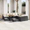 13-piece Garden Sofa Set with Black Poly Rattan and Acacia Cushions, 2-seater Garden Sofa 3364660
