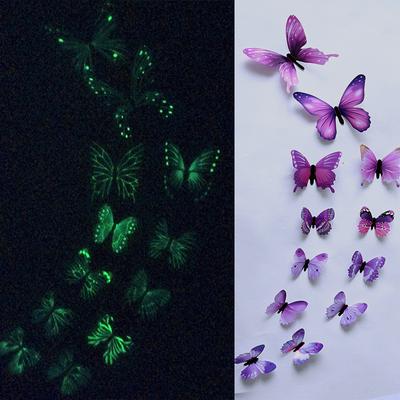 12pcs Luminous Butterfly Design Decal Art Wall Stickers Room Butterflies Home Decor DIY Stickers 3D Fridge Wallpaper Decoration