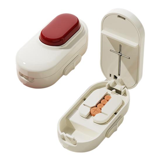 Pillenschneider Teiler Tragbar 2-in-1 Pillenschneider Einstellbar 1/2 1/4 Tablettenteiler mit Scharfer Klinge für Kleine Und Winzige Pillen Arbeit Reisegebrauch