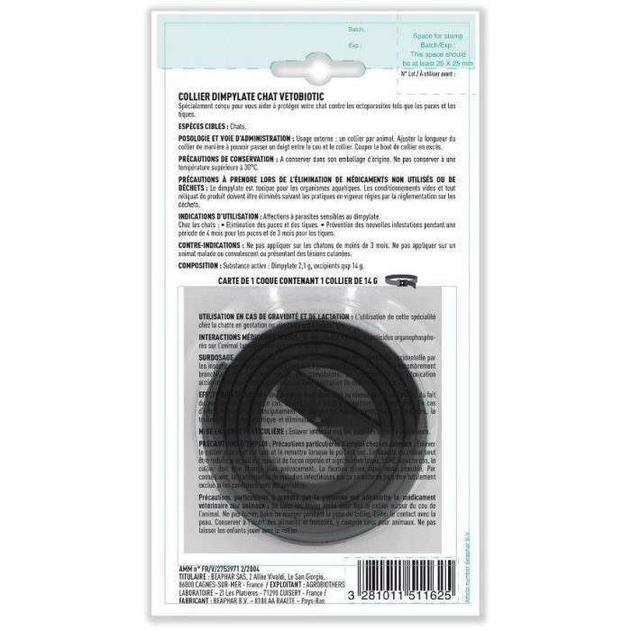 VETOBIOTIC COLLIER DIMPYLATE ROUGE CHAT