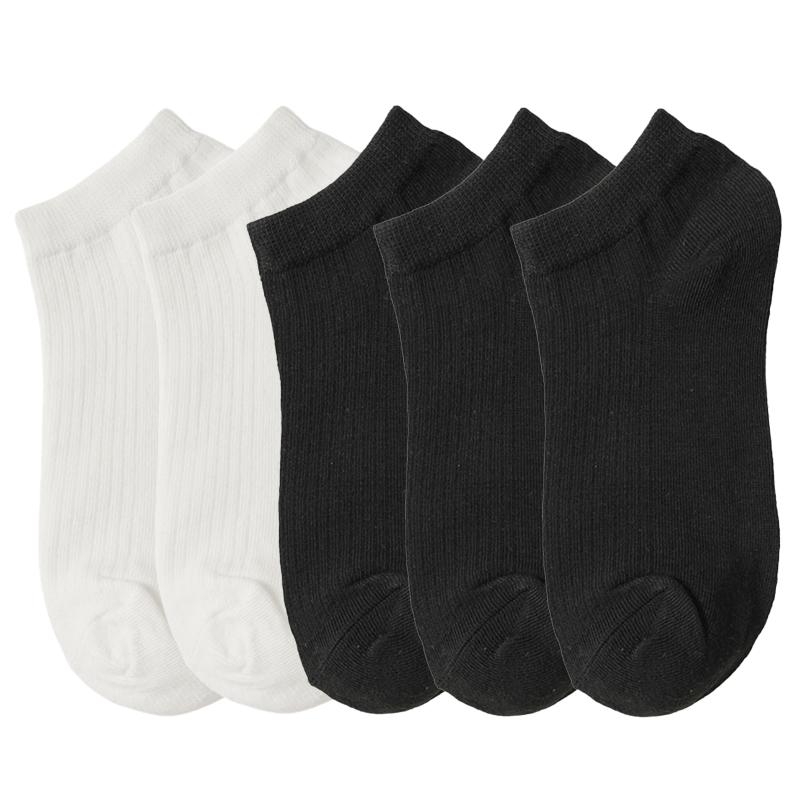 5 Pairs/Lot Men's Cotton Low Cut Boat Socks Sweat-absorbing Solid Color Black White Breathable Socks
