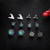 Fashion Bohemian Mermaid Rudder Turquoise Stud Earrings 6-Piece Set