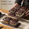 Wood Grain Snack Storage Box with Tray & Lid 2/4 Jars Coffee Table Dessert Plate Square Dustproof Nuts Candy Fruits Organizer