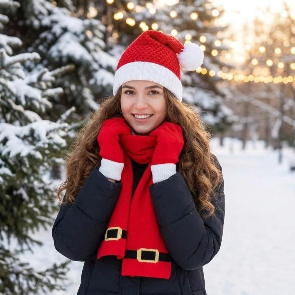 Gloves Christmas Hat Scarf Thermal Yarn Santa Claus Beanie Knitted Holiday Scarf  Merry Couples