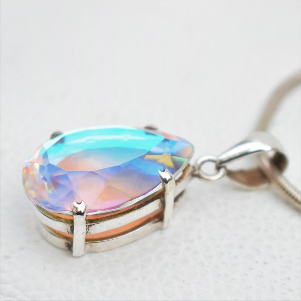 Angel Aura Quartz Pendant, Handmade Pendant, 925 Sterling Silver Pendant, Teardrop Quartz Pendant, Anniversary Pendant