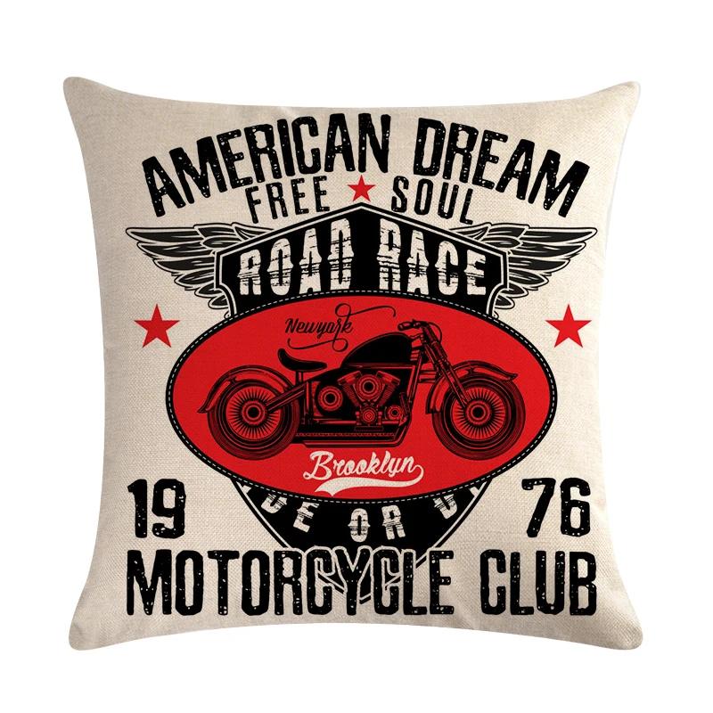 Home Decor Motorcycle Poster Art Letters   Bedroom Pillow Cover Vintage  Sofa Cushion
