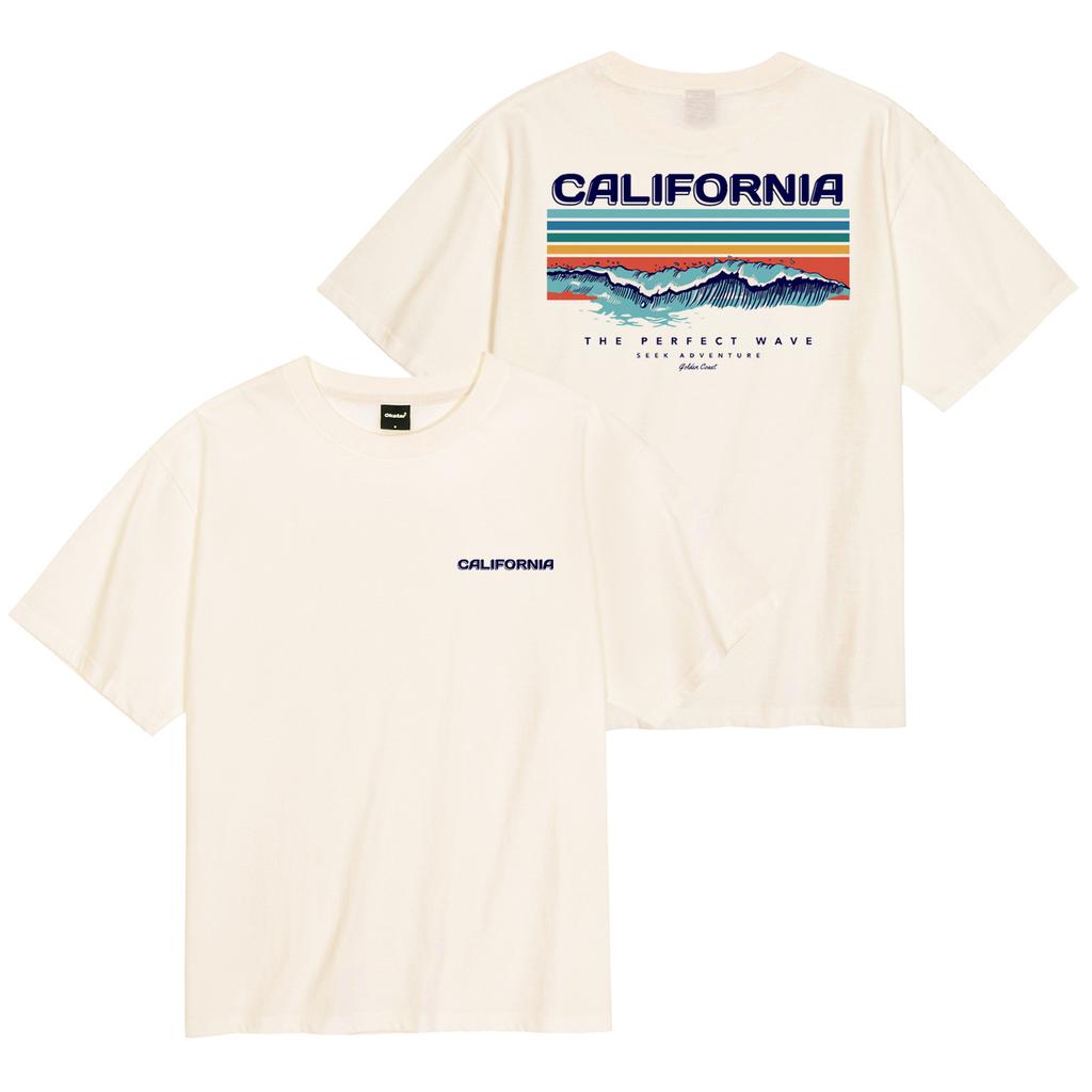 OKSTAR Cool Cotton Oversized California Wave Short Sleeve Tee