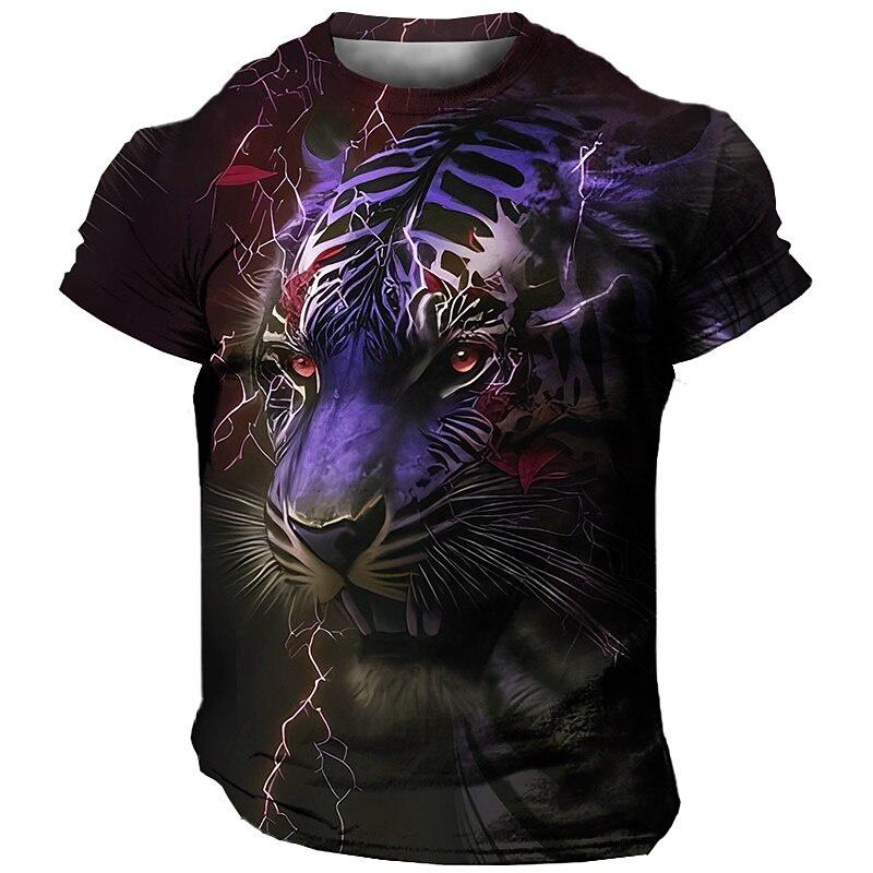 3D Harajuku Tiger Pattern Pánská trička Hip Hop Punk Styl Streetwear Móda Pulovr s krátkým rukávem do O Tričko nadměrné velikosti