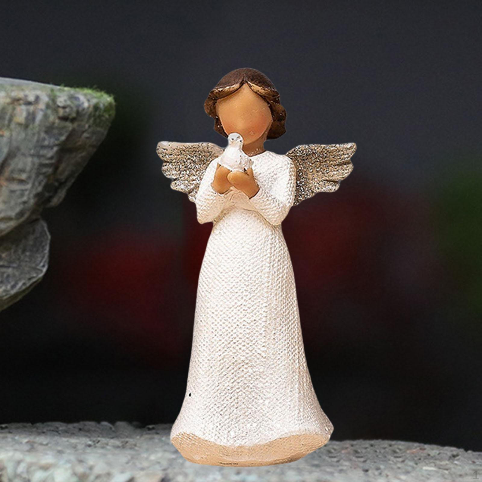 Angel Statue Figurine Resin Figure Home Table Centerpiece Gift Wing Cherub Sculpture Holding Pigeon