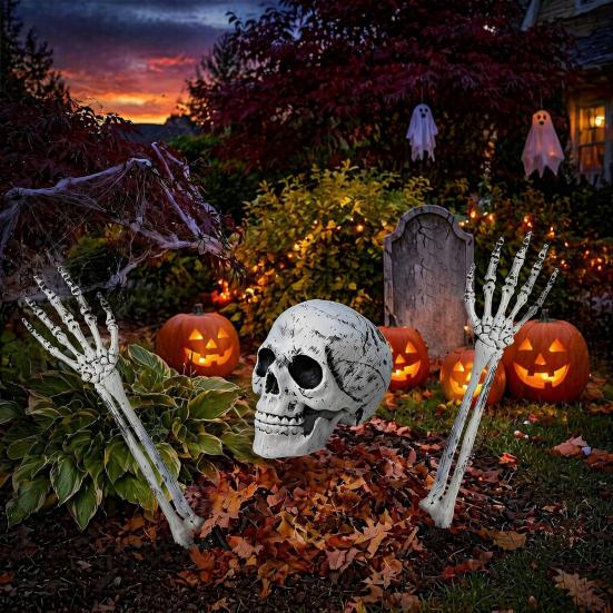 Halloween Skeleton Stakes Realistic Stake, Spooky Skull Hand Yard Atmospheric Horror Lawn Accents Sign for Outdoor Garden Graveyard Decor Waterproof