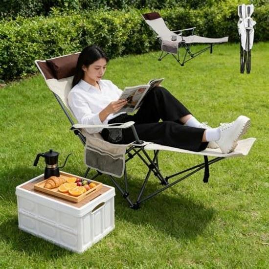 Outdoor Chair Camping Folding Lightweight Reclining 4-level Adjustment.