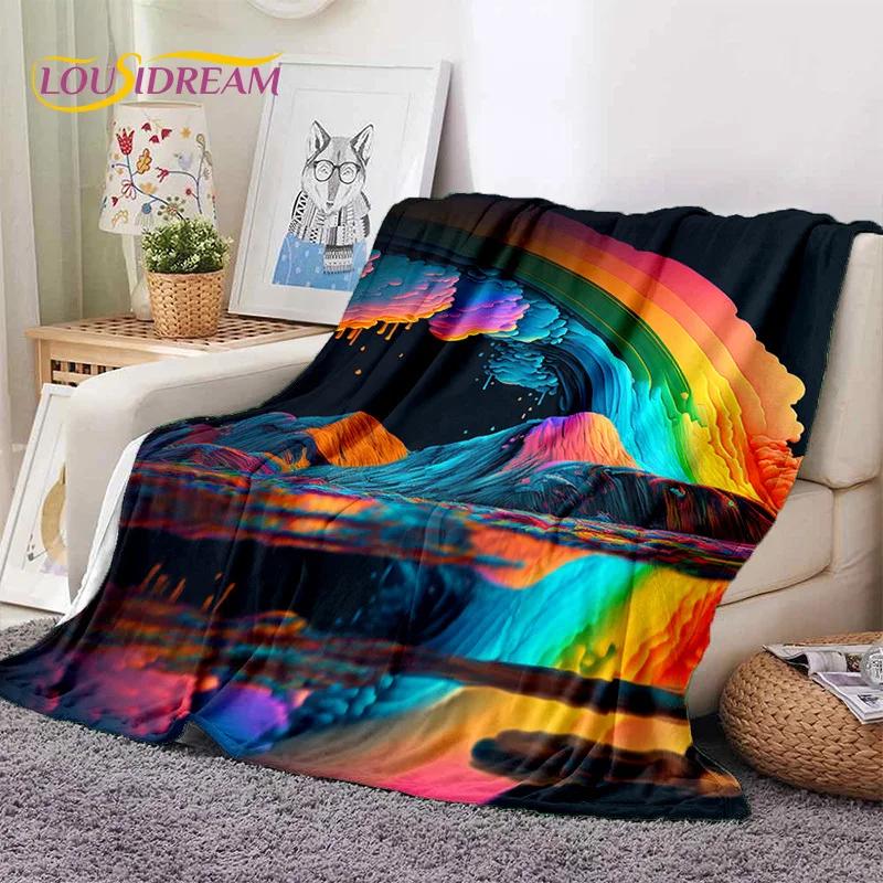 Rainbow Colour Illusion Cartoon Soft Flannel Blanket for Beds Bedroom Sofa Picnic,Throw Blanket for Cover Outdoor Leisure Gift