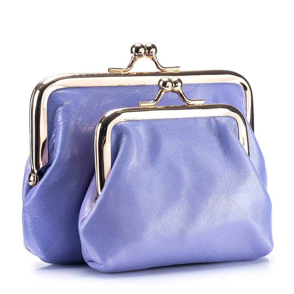 

New retro creative double clip change bag mini compact oil wax leather coin storage bag women s gold bag