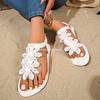 Damen Sommer Bohemian Floral Elastische Slip-On Flache Strand Zehentrenner Sandalen, Lässige Komfort Schuhe, In Großen Größen Erhältlich.