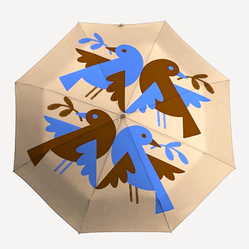 

1pc Bluebirds, Nature Automatic Open/close Umbrella, 8-Rib sturdy structure, Portable Travel Umbrella, Parties, Everyday Usel003