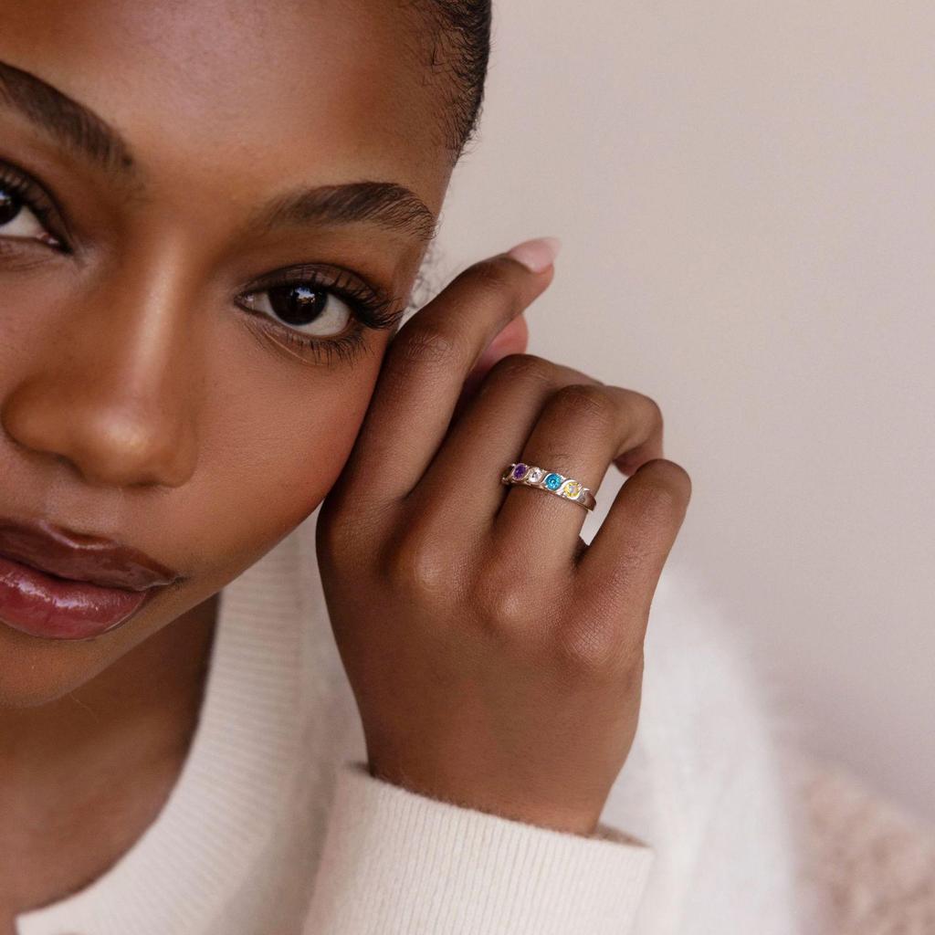 Colorful Zirconia Personalized Fashion Ring with Maillard Accents and December Birthstone