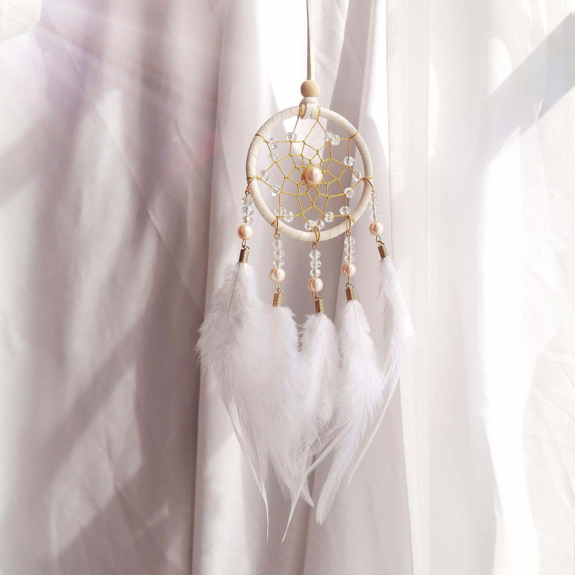 

Car Pendant Dream Catcher Mori Feather Wind Chimes Creative Decor Qixi Festival Birthday Gift for Girl Heart Home Decoration снег белый