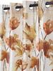 Home Sizzler 2 Pieces Abstract Flower Eyelet Polyester Semi- Transparent Door Curtains, Brown