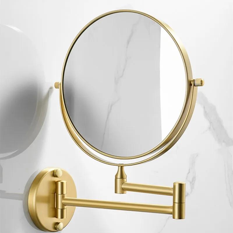 

bathroom Makeup Mirrors Black/Brushed Gold Brass Wall Extending Folding Double Side LED Light Mirror Magnification Bath Mirror золотой