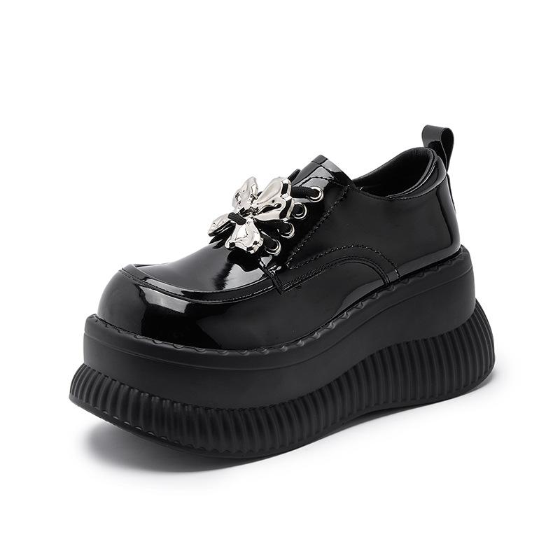 Platform Loafers Women's 2025 Spring New Versatile British Style Small Leather Shoes Muffin Bottom Slope Heel Height-increasing Women's Shoes