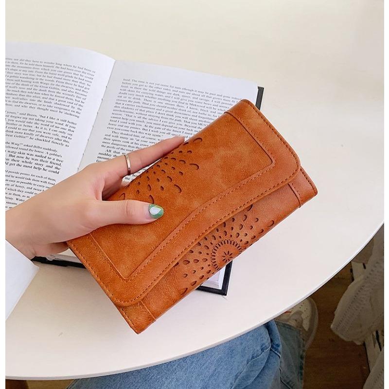 Portafoglio a tre ante con blocco RFID vintage, porta carte di credito retrò di grande capacità, pochette e organizer da donna