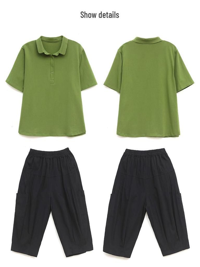 Women's Summer Fashion 2025: Casual Plus Size Two-Piece Set with Loose Fit Seven-Point Pants