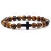 Braccialetto con ciondolo in pietra naturale con croce nera lava opaca perline bracciali fatti a mano uomo donna preghiera fitness catena coppia gioielli regalo