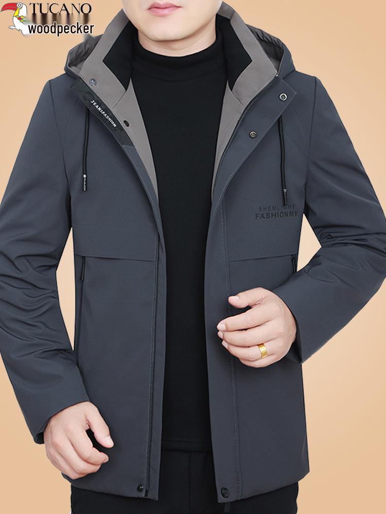 Men's Mid-Length Woolen Trench Coat - Gold Sable Velvet, Thickened, Winter Lapel Style