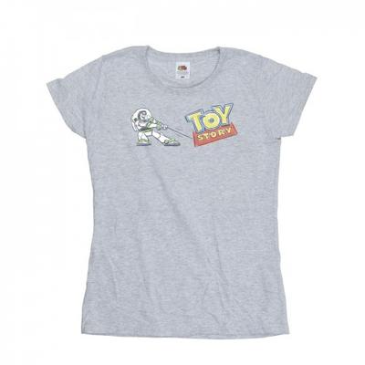 Camiseta de algodão feminina/feminina Toy Story Buzz Pulling Logo