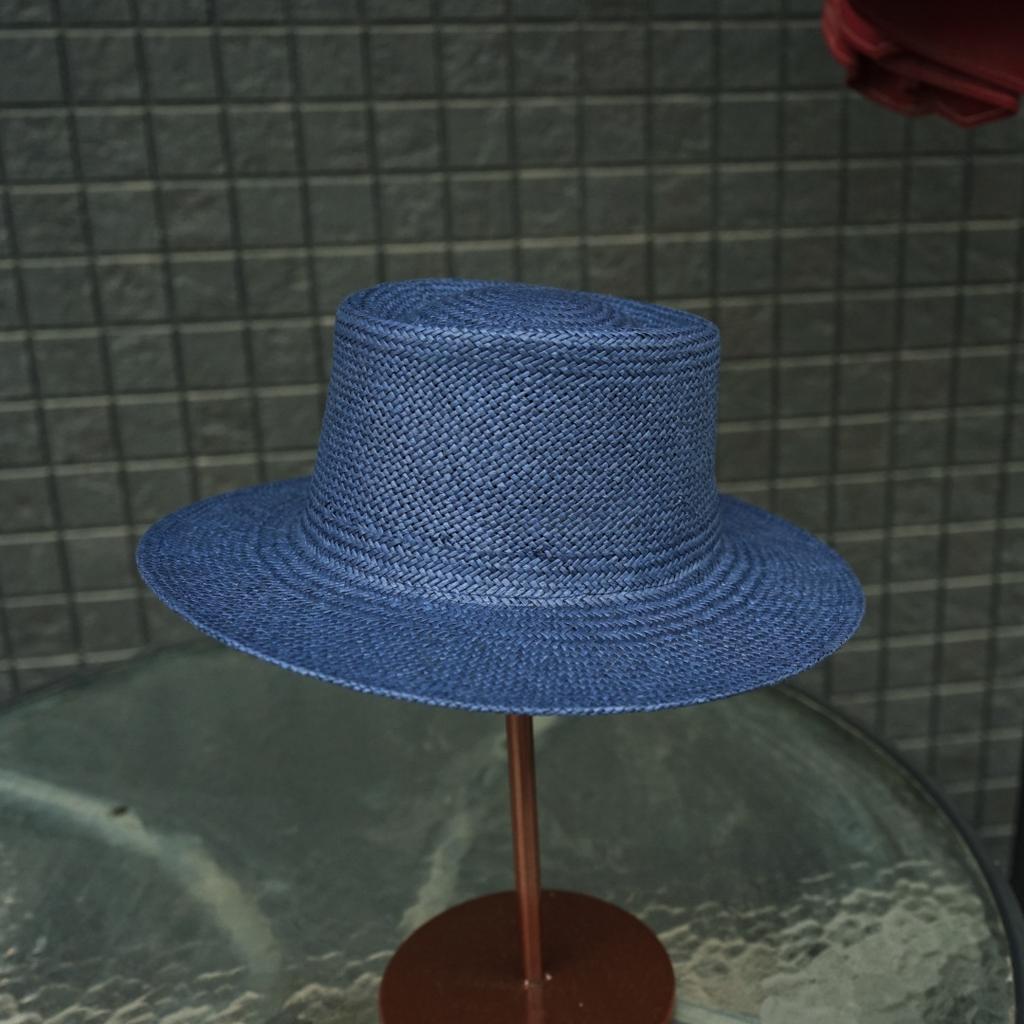 Navy Blue Flat Top Straw Hat Women'S Summer Seaside Sunshade Sun Protection Leisure Beach Vacation Woven Hat Elegant