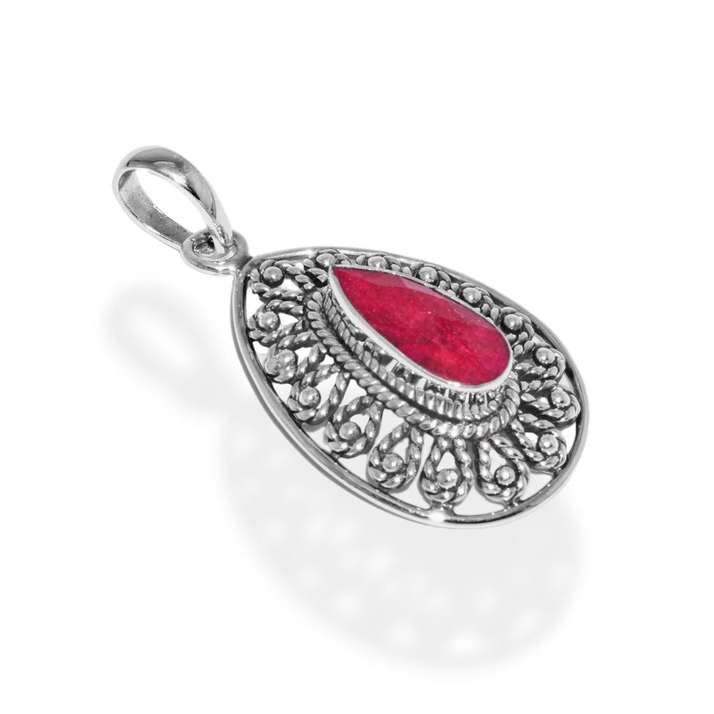 red corundum pendant, Antique handmade pendant, gift for her, 925 sterling silver jewelry