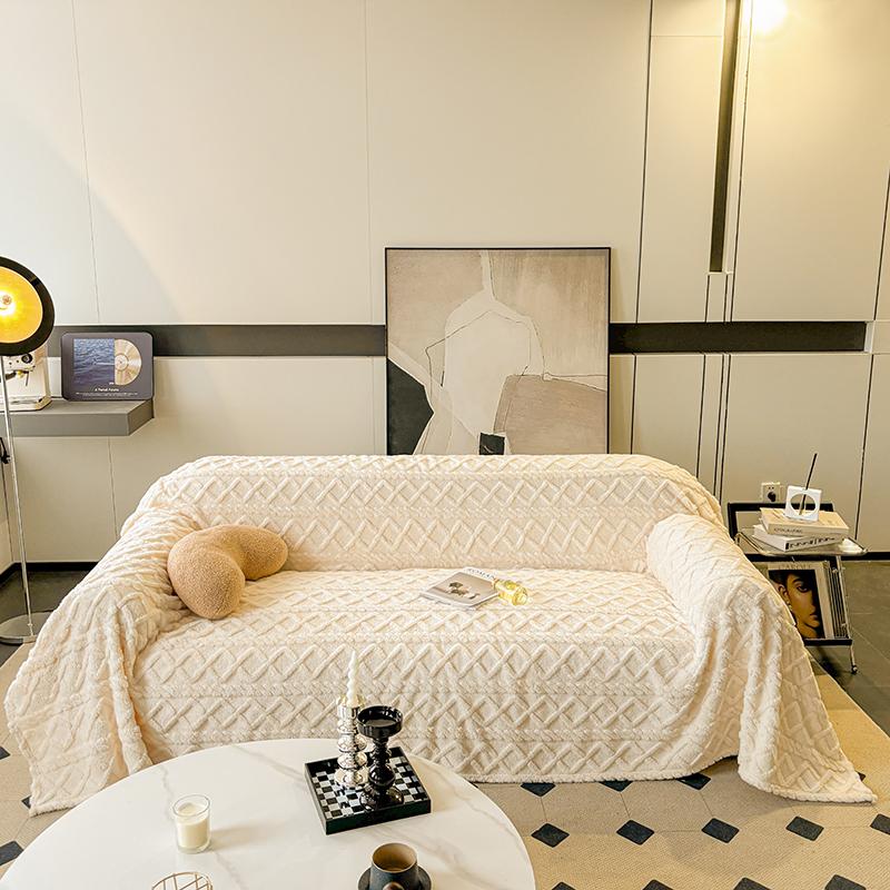Tafu Fleece Sofa Cover Warm Soft Sofa Blanket for Winter Plain Solid Color Sofa Plaids Single/Double/Three Seat Sofa Towel