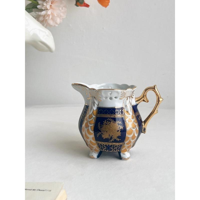 

Кобальтово-синий глазурованный золотой цветочный горшок на четырех ножках, специально разработанная кофейная чашка, тарелка для соски, набор столовых приборов