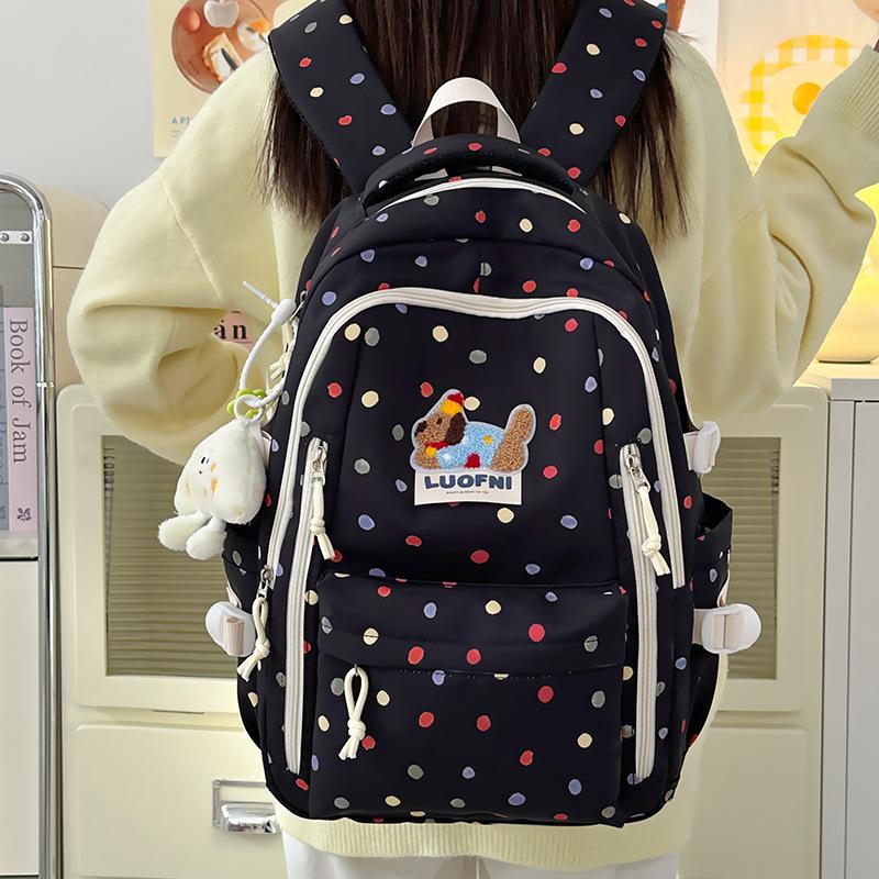 New junior high school backpack female junior high school schoolbag ins niche polka dot cute large-capacity backpack