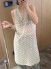 2025 Spring Retro Polka Dot Sheer V-Neck Layered Dress