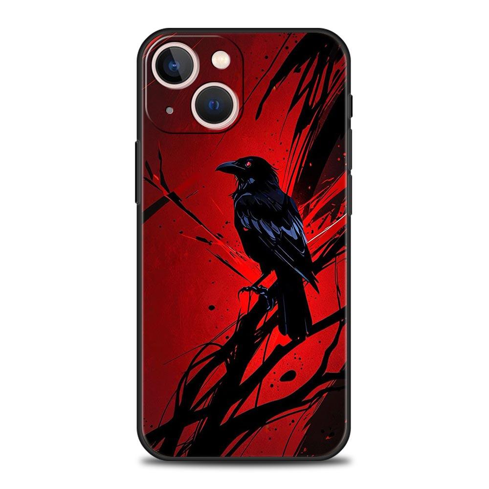 Black Raven Phone Case Cover for iPhone 17 16 15 14 13 12 11 Pro Max 17 Air Plus Shockproof Soft TPU Shell Fundas Capa Coque Bag