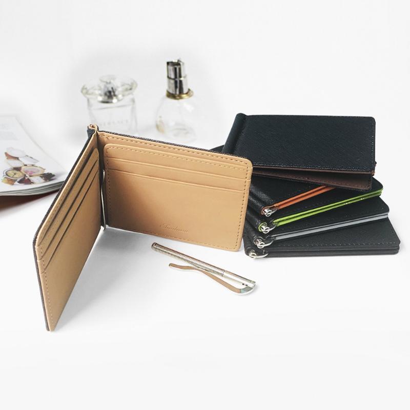 Slim Black Coffee Brown Cross Grain Leather Money Clip Wallet With Multiple Card Slots Perfect For Daily Carry Business Travel