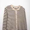 Women's Color Block Striped Knit Cardigan with Round Neck and Long Sleeves