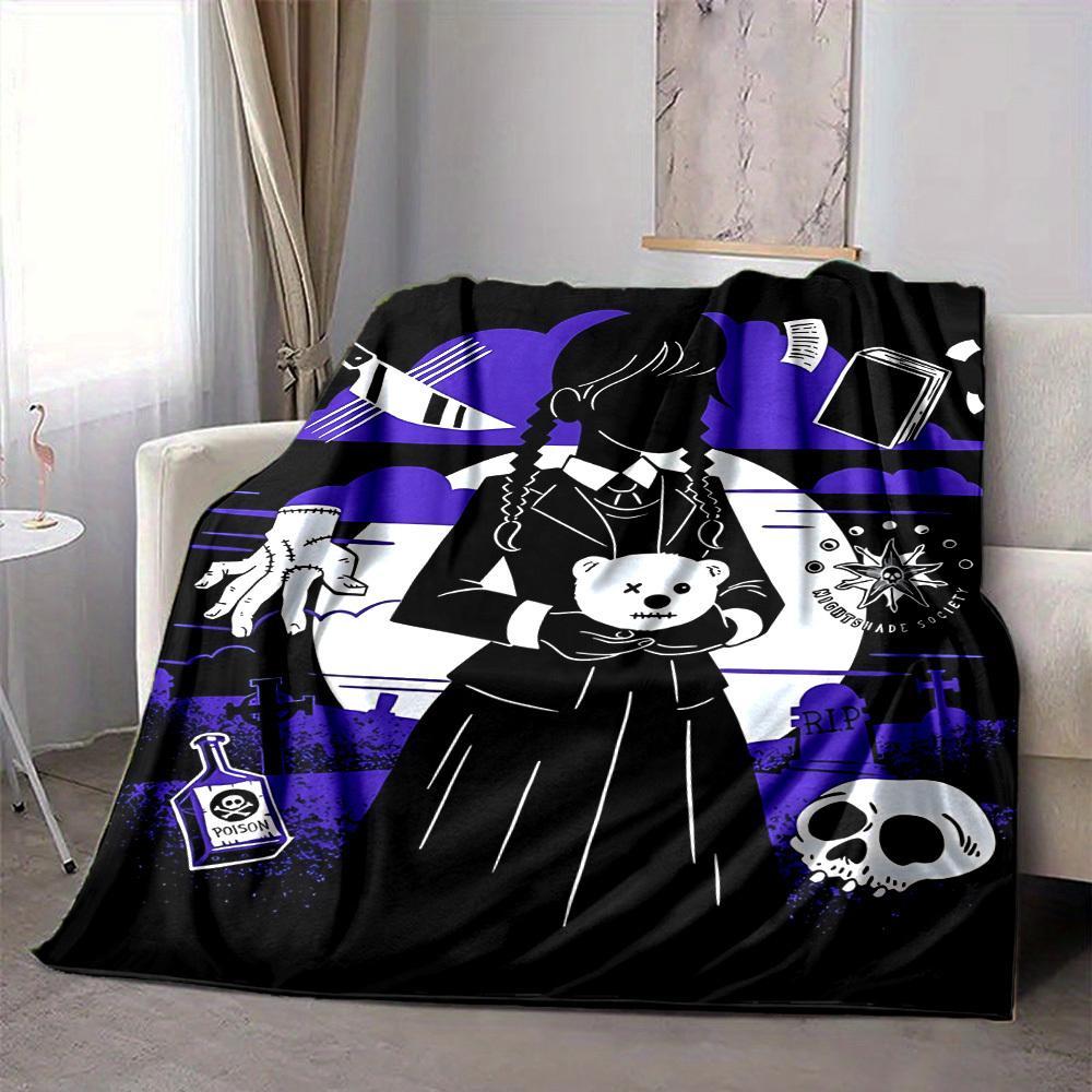 1pc Wednesday Flannel Blanket [Cozy Throw Blanket] For Sofa, Bed, Travel, Camping, Livingroom, Office, Couch, Chair, And Bed