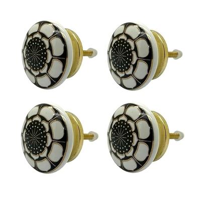 Ceramic Knobs Drawer Pulls for Cabinets and Cupboards (38mm, Gold Multicolour) - Pack of 4 Knobs (White Flower of Fate)