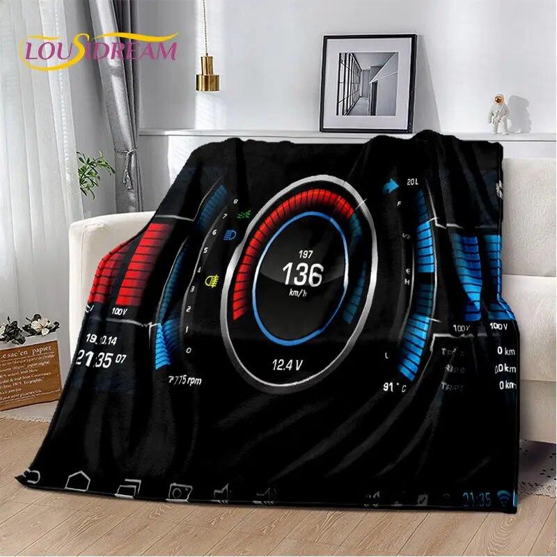 3D-Rennwagen-Armaturenbrett, weiche Plüsch-Steppdecke, Flanelldecke, Überwurfdecke für Wohnzimmer, Schlafzimmer, Bett, Sofa, Picknick-Abdeckung