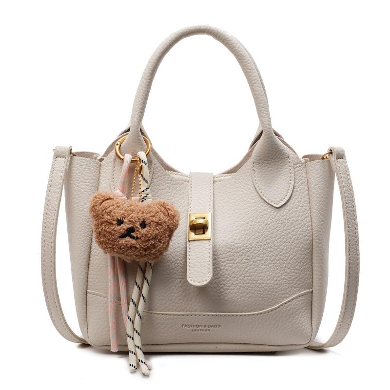 Popular Simple Lychee Pattern Niche Commuter Style Portable Bucket Bag Women's Casual Solid Color Versatile Messenger Bag
