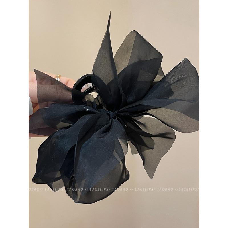 Soft Netted Lace Bow Hairpin with Butterfly Knot At The Back of The Head, Shark-shaped Clip, Elegant and Sophisticated Style