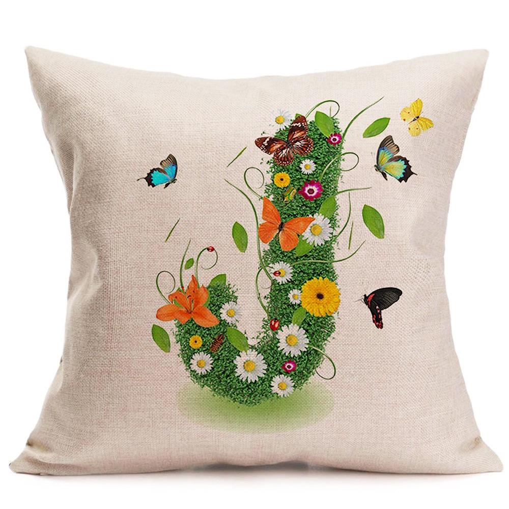 45 x 45 cm, englischer Buchstabe, Gras, Blütenblatt, Dekokissenbezug, Kissenbezug, Kissenbezug ohne Kern